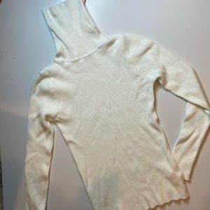 Women’s long sleeve turtleneck ribbed knit pullover sweater top white small New